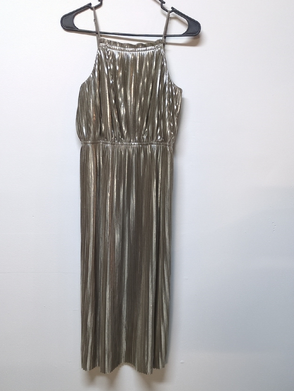 Bannana Republic Metallic Silver Pleated Midi Dress, Size 2 - Picture 2 of 9